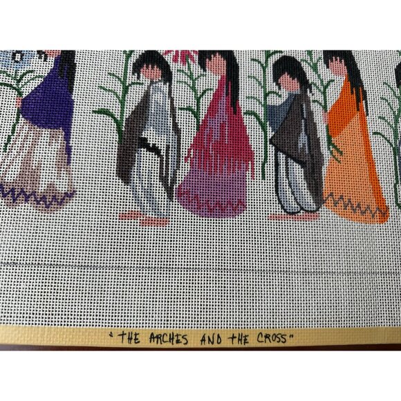 Hand-Painted Needlepoint Canvas "The Arches And The Cross" By Ted De Grazia - Picture 5 of 9